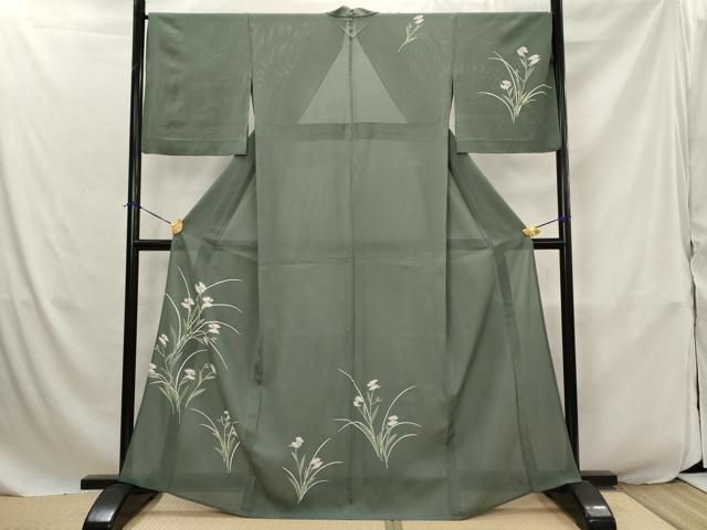 平和屋着物＊夏物　訪問着　絽　刺繍　草花文　銀彩　三越扱い　正絹　逸品　AABJ8829st