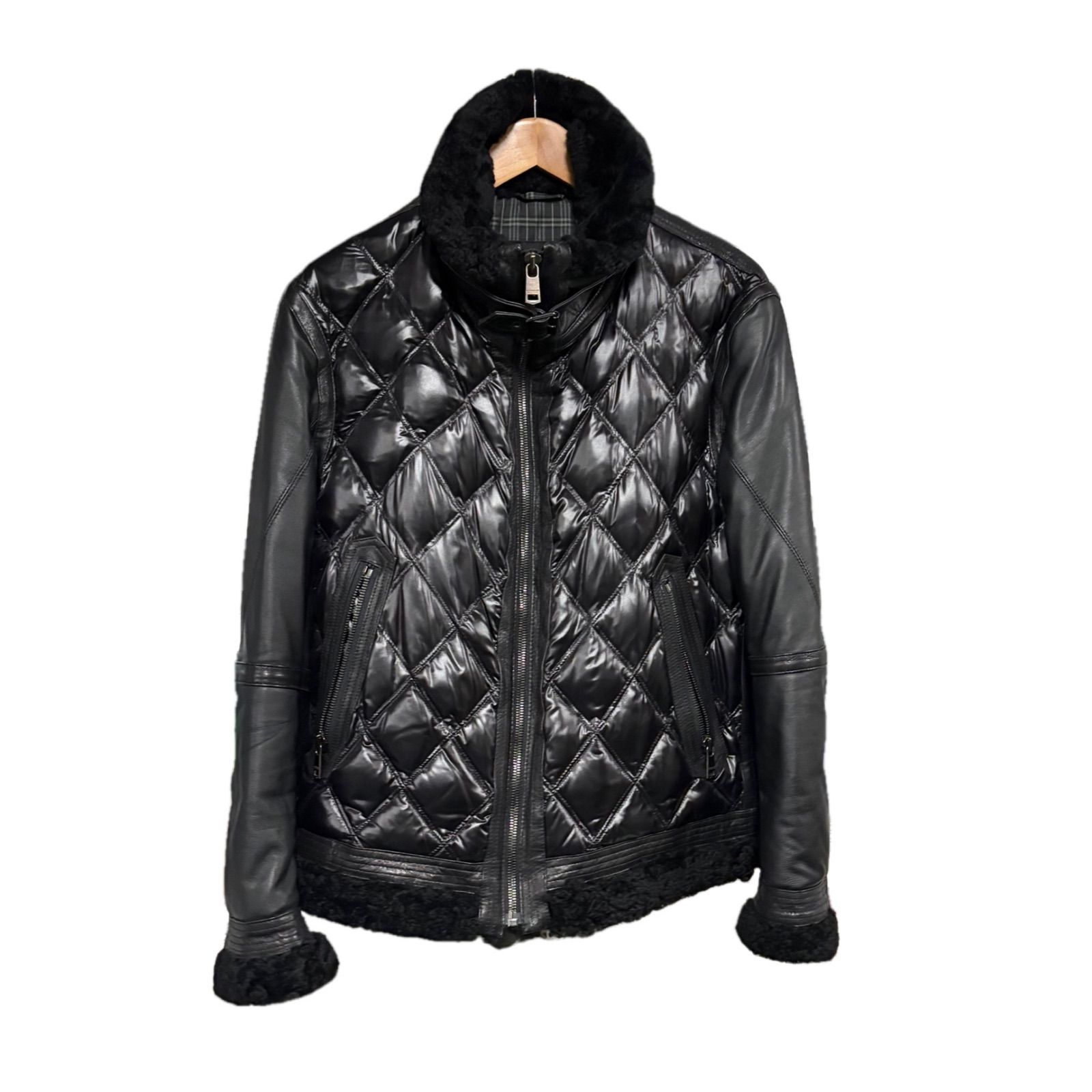 BURBERRY BLACK LABEL キルティングダウンレザージャケット バーバリーブラックレーベル SIZE LL