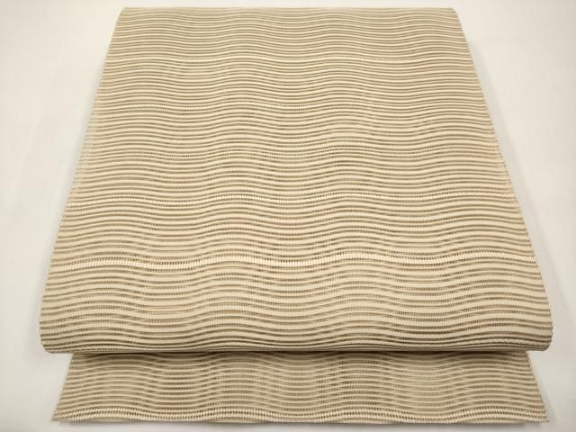 平和屋着物＊夏物　八寸名古屋帯　絽綴れ　よろけ縞　柴染色　正絹　逸品　未使用　CABI8596tx 23,998円