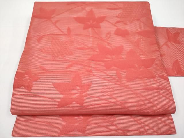 平和屋着物＊夏物　九寸名古屋帯　桔梗　赤紅色　正絹　逸品　CABI8601tx