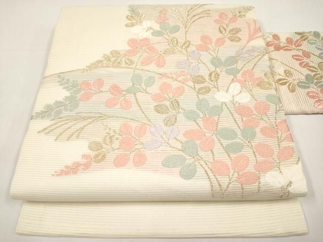 平和屋着物＊夏物　九寸名古屋帯　唐織　萩文　金糸　正絹　逸品　CABI8604tx