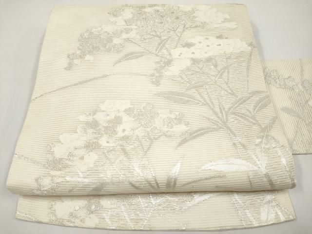 平和屋着物＊夏物　九寸名古屋帯　紫陽花　銀糸　正絹　逸品　CABI8611tx