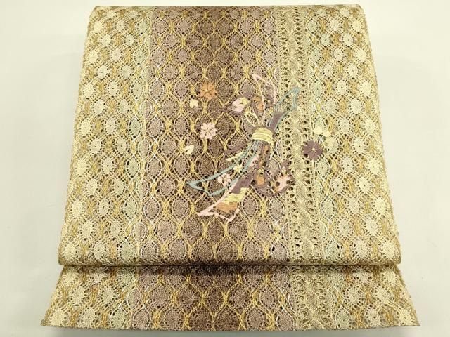 平和屋着物＊夏物　八寸名古屋帯　総刺繍　束ね熨斗花文　金銀糸　やまと誂製　正絹　逸品　CABI5496rv