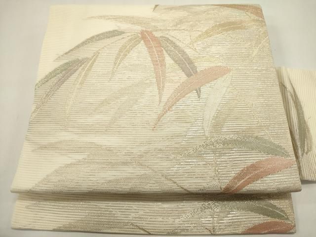 平和屋着物＊夏物　九寸名古屋帯　草葉文　金糸　正絹　逸品　DABH1796cd