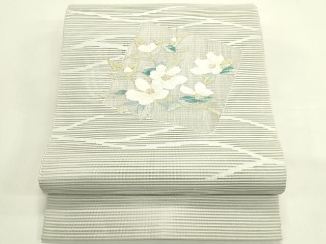 平和屋着物＊夏物　八寸名古屋帯　絽綴れ　立波色紙花文　金銀糸　正絹　逸品　CABI5499rv