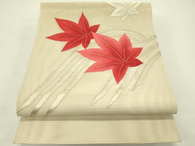 平和屋着物＊夏物　八寸名古屋帯　絽綴れ　立波楓文　金銀糸　正絹　逸品　CABI5505rv