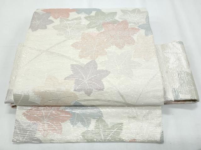 平和屋着物＊夏物　ワンタッチつけ帯　芝草楓文　銀糸　正絹　逸品　CABI5657fb