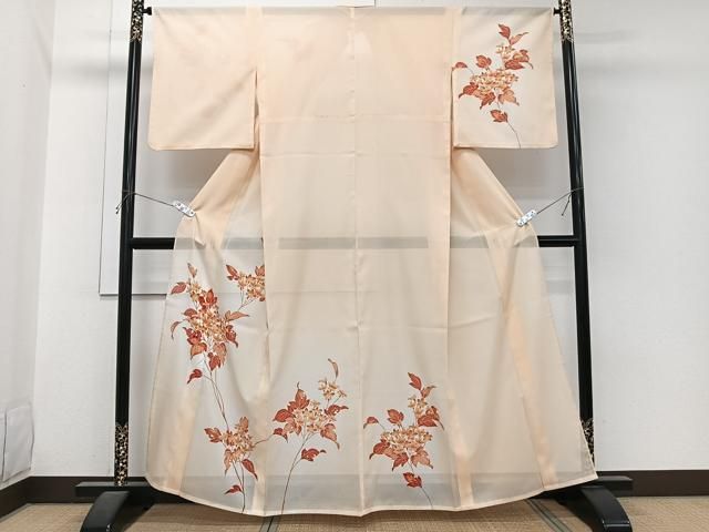 平和屋着物＊夏物　訪問着　絽　枝草花文　暈し染め　金彩　洗える着物　CABI3937xi