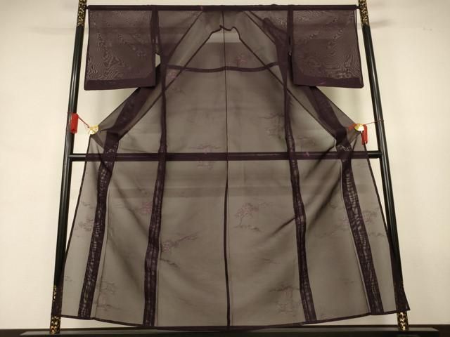 平和屋着物＊夏物　小紋　紗　枝葉文　正絹　逸品　AABJ9057jd