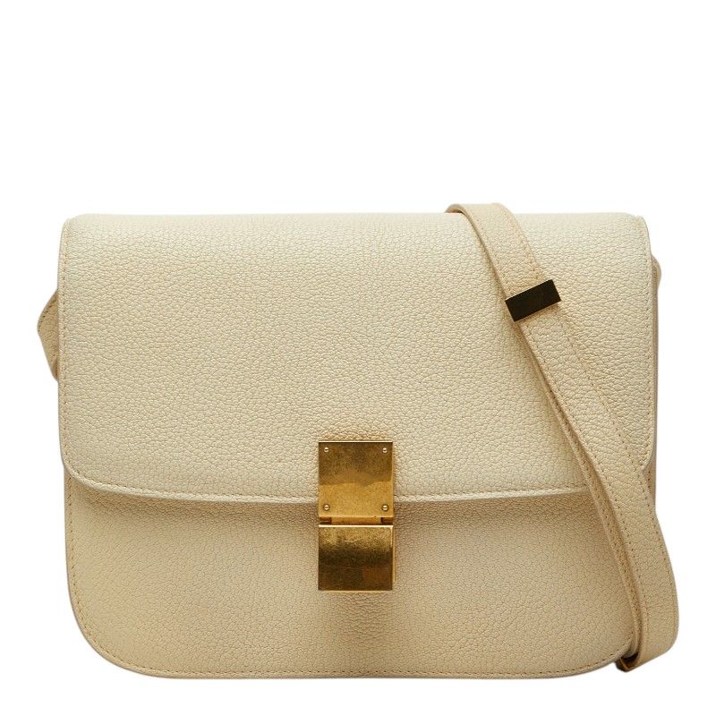 セリーヌ クラシック ボックス ミディアム ショルダーバッグ アイボリー系 レザー レディース CELINE【1-0269463】