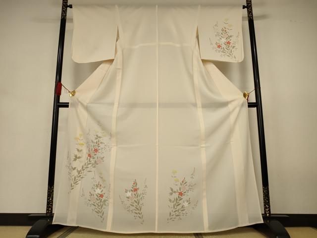 平和屋着物＊夏物　訪問着　絽　草花文　正絹　逸品　AABJ9074jd