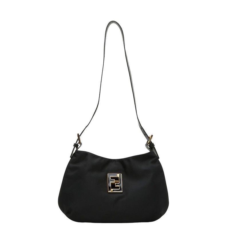 フェンディ FFロゴ 肩掛け ショルダーバッグ ブラック ナイロン レザー レディース FENDI【1-0269553】