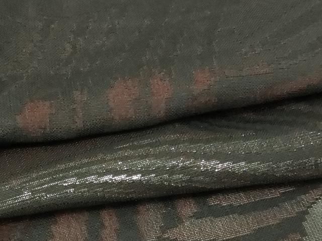 平和屋着物＊夏物　小紋　紗　舞葉文　黒地　銀糸　正絹　逸品　DABG9799sf