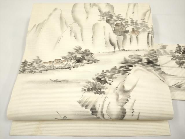 平和屋着物＊夏物　九寸名古屋帯　作家物　手描き　水辺風景文　正絹　逸品　CABI8557tx