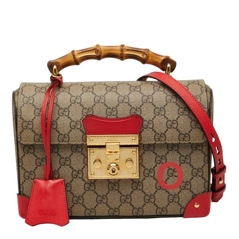 グッチ GGスモール バンブー ハンドバッグ チェーン ショルダーバッグ 2WAY 603221 ベージュ レッド PVC レザー レディース GUCCI【1-0271135】