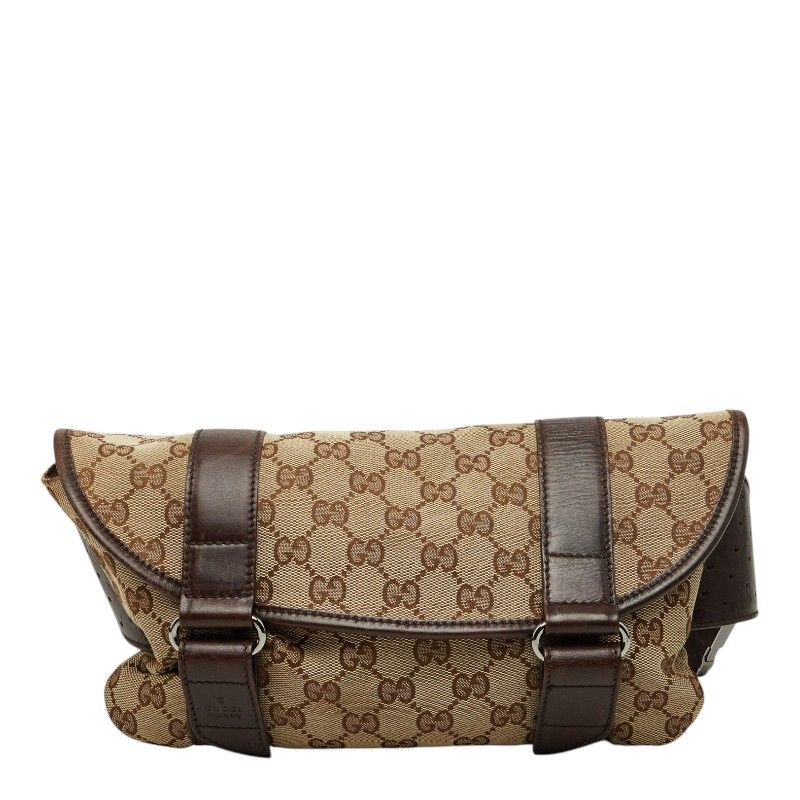 グッチ GGキャンバス ボディバッグ ウエストバッグ 145851 ベージュ ブラウン キャンバス レザー レディース GUCCI【1-0272889】