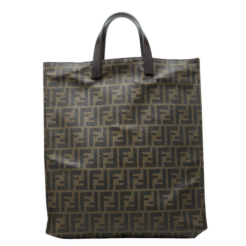 フェンディ ズッカ トートバッグ ハンドバッグ 8BH173 ブラウン PVC レザー レディース FENDI【1-0272973】