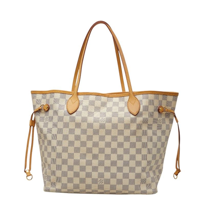 ルイ ヴィトン ダミエ アズール ネヴァーフルMM トートバッグ ショルダーバッグ N41361 ホワイト PVC レザー レディース LOUIS VUITTON【1-0273327】