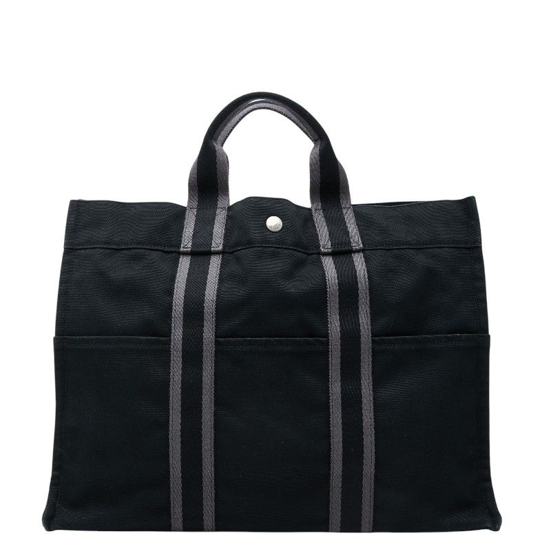 エルメス フールトゥ MM トートバッグ ハンドバッグ ブラック グレー キャンバス レディース HERMES【1-0273345】