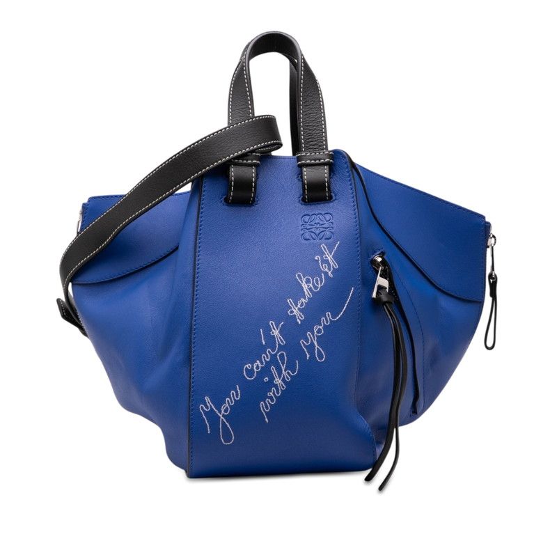 ロエベ アナグラム ハンモック スモール ハンドバッグ ショルダーバッグ 2WAY ブルー レザー レディース LOEWE【1-0273579】