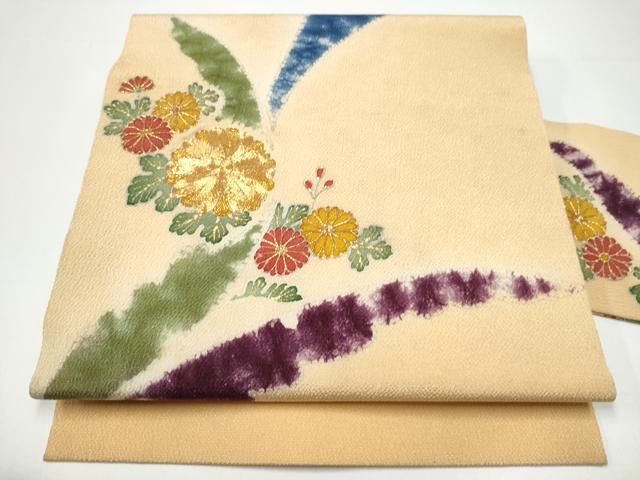 平和屋着物●九寸名古屋帯　駒刺繍　菊　金彩　鬼しぼ縮緬　正絹　逸品　CABG9176hy 24,674円