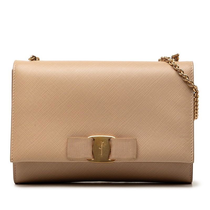 サルヴァトーレフェラガモ ヴァラ チェーン ショルダーバッグ AU22 B558 ベージュ レザー レディース Salvatore Ferragamo【1-0273908】