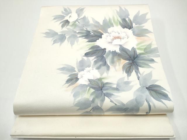 平和屋着物●九寸開き名古屋帯　手描き　牡丹　正絹　逸品　CABG9178hy