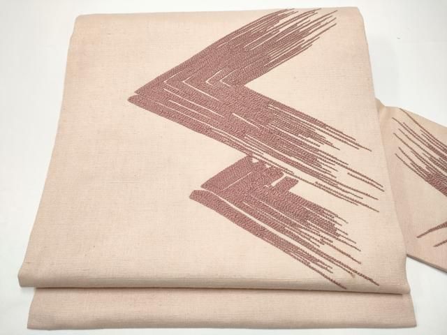 平和屋着物●九寸名古屋帯　紬地　総刺繍　幾何学文様　正絹　逸品　CABG9183hy