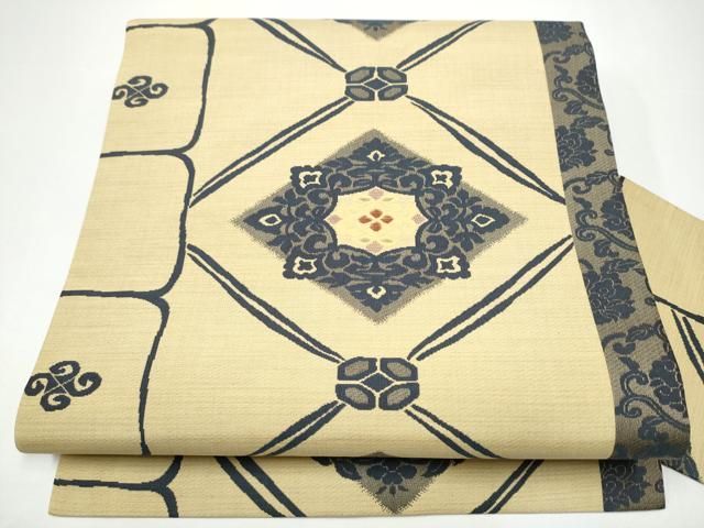 平和屋着物●九寸名古屋帯　菱花唐草文　正絹　逸品　CABG9184hy