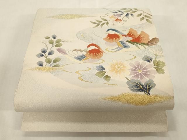 平和屋着物●爪掻き本綴れ　八寸名古屋帯　花鳥文　金銀糸　正絹　逸品　CABG9418dy