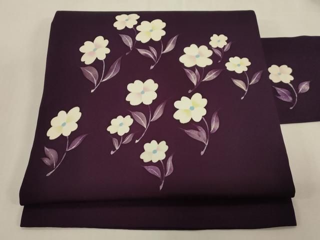 平和屋着物●塩瀬　九寸名古屋帯　ろうけつ染め　草花文　正絹　逸品　CABG9426dy