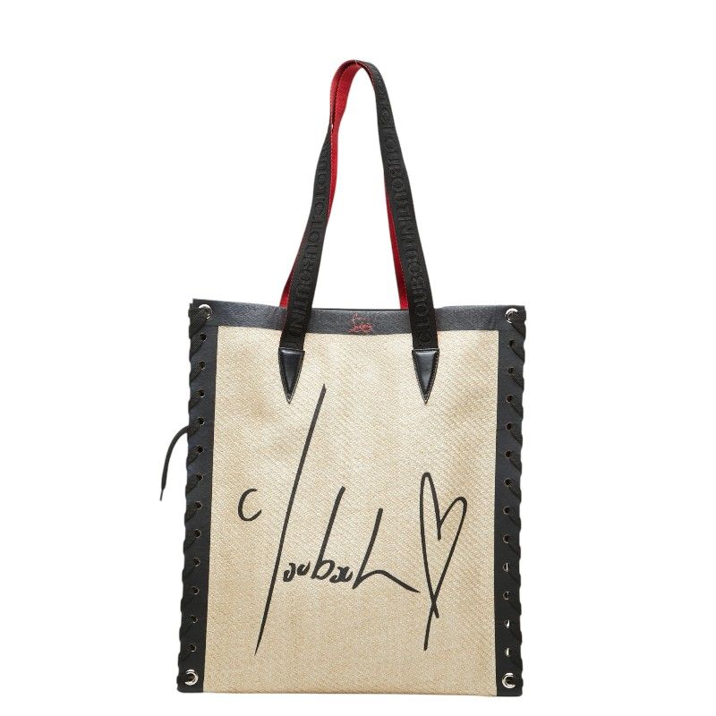 クリスチャンルブタン カバレース CABALACE シューレース トートバッグ ベージュ レッド ブラック レザー ラフィア レディース Christian Louboutin【1-0276524】