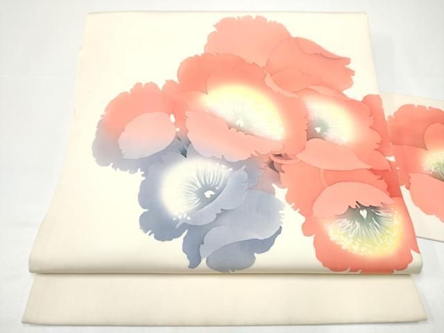 平和屋着物●塩瀬　九寸名古屋帯　作家物　ろうけつ染　舞花文　正絹　逸品　CABG9199hy