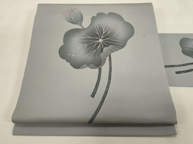 平和屋着物●塩瀬　九寸名古屋帯　ろうけつ染め　蓮　正絹　逸品　CABG9428dy