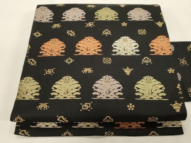 平和屋着物●九寸名古屋帯　名物裂　黒地　金糸　正絹　逸品　CABG9429dy
