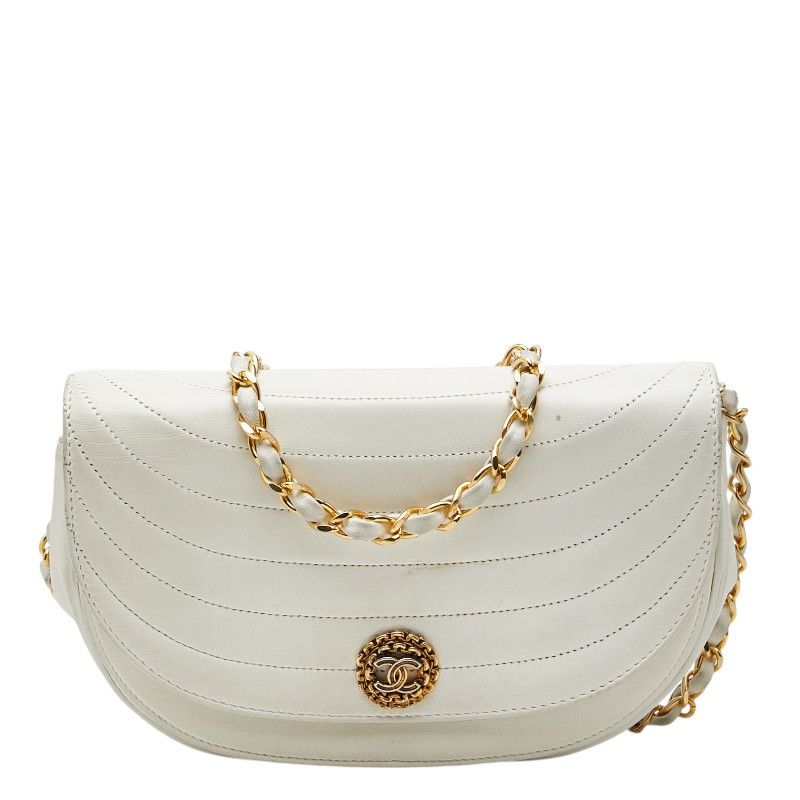 シャネル ココマーク ハーフムーン チェーン ショルダーバッグ ホワイト ラムスキン レディース CHANEL【230-77234】 82,390円