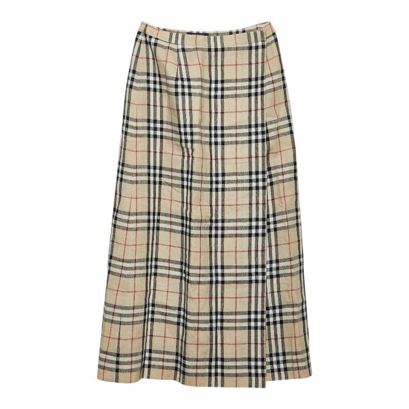 バーバリー ノバチェック ロング ラップ スカート サイズ38 三陽商会 ベージュ リネン キュプラ レディース BURBERRY【230-77287】
