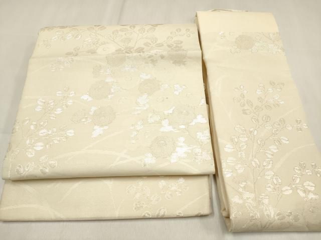 平和屋着物＊夏物　つけ帯　萩　銀糸　正絹　逸品　DABF0395ea