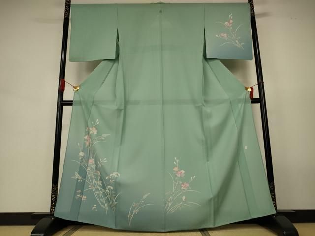 平和屋着物＊夏物　訪問着　絽　友禅　作家物　草花文　正絹　逸品　AABJ9034jd