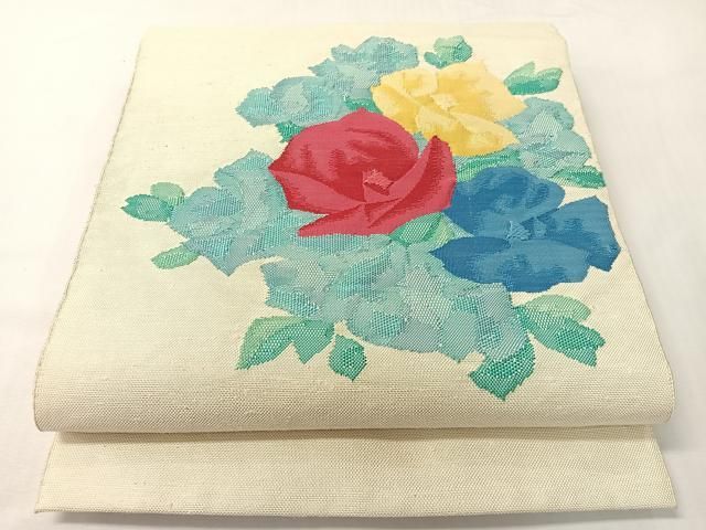 平和屋着物●八寸名古屋帯　紬地　草花文　正絹　逸品　CABG7818vp