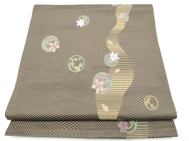 平和屋着物●本場筑前博多織　八寸名古屋帯　草花丸文　金糸　正絹　逸品　CABG8909hy