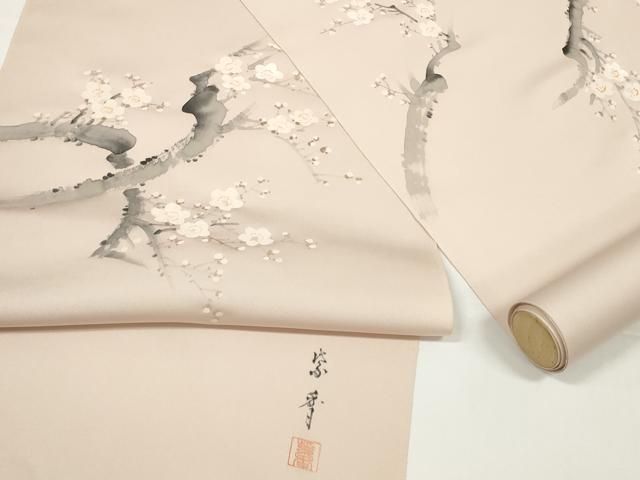 平和屋着物●染色作家　桐山紫香　手描き　塩瀬　名古屋帯　帯反物　五泉　枝桜　逸品　DABD8467zzz