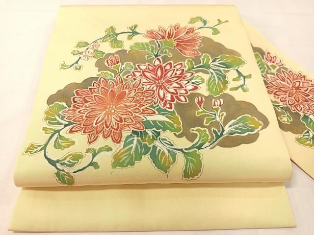 平和屋着物●塩瀬　九寸名古屋帯　作家物　ろうけつ染め　菊花文　金彩　正絹　逸品　CABG7805vp