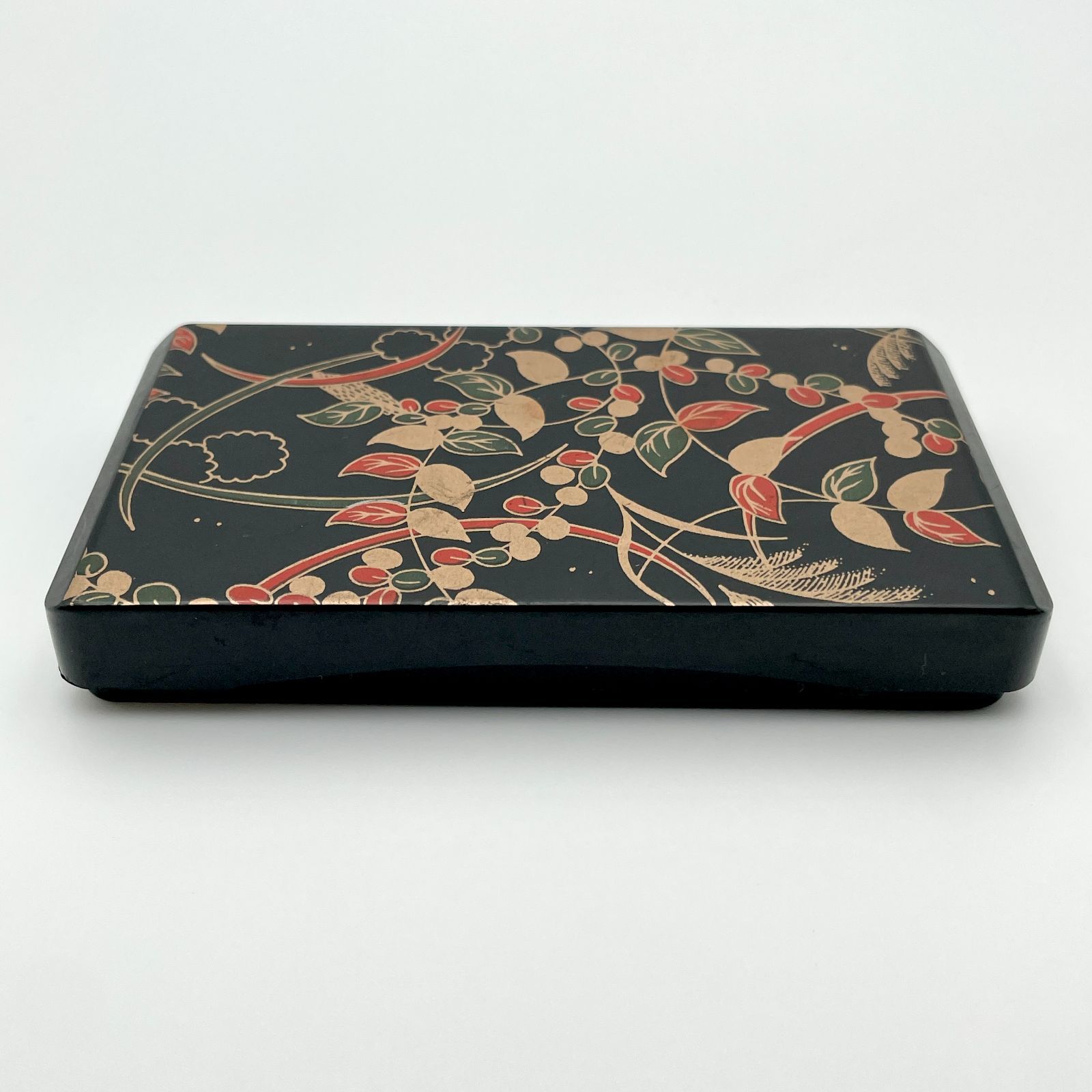 未使用 コンパクト書道セット ミニ硯箱 秋草模様 和柄 携帯用 筆 墨 硯