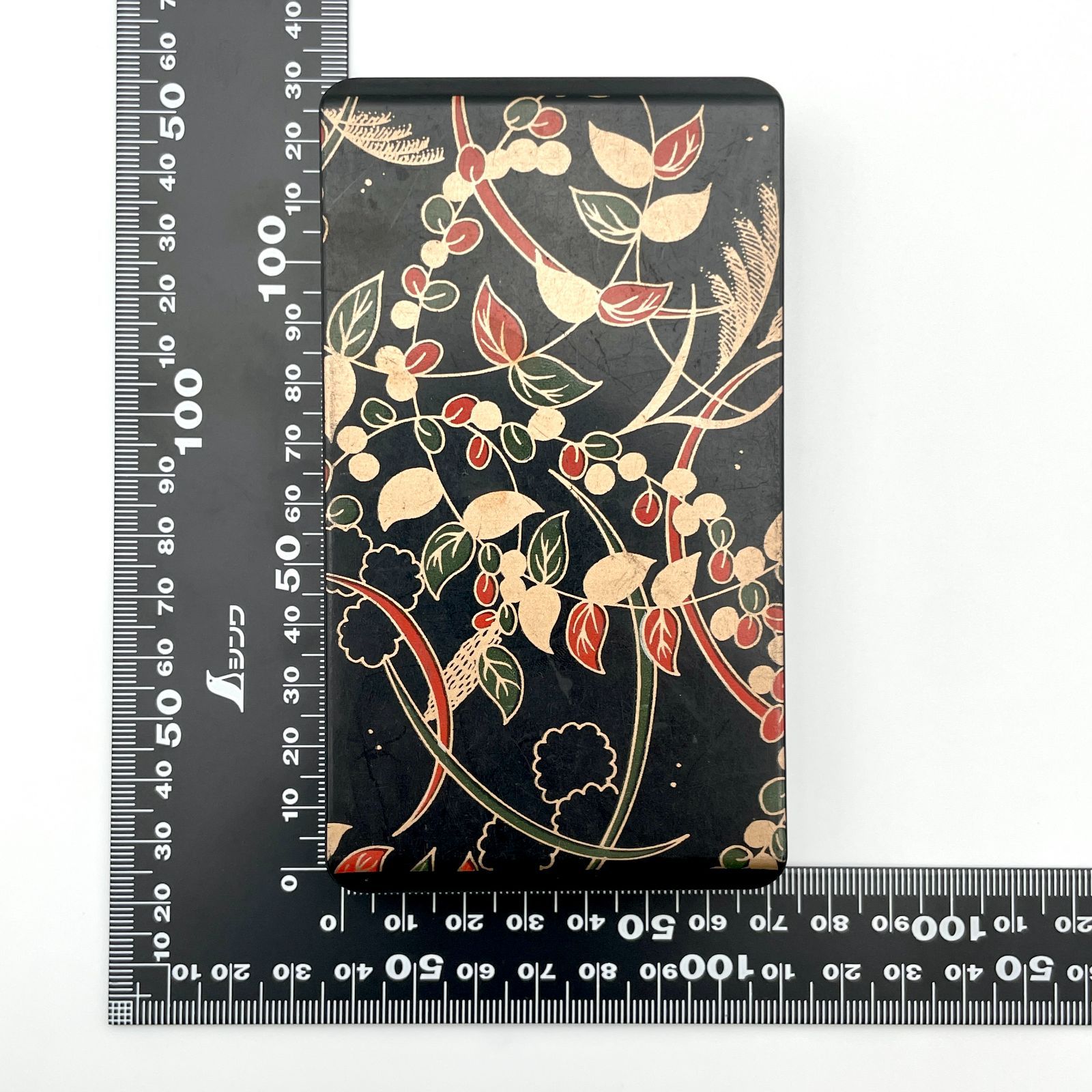 未使用 コンパクト書道セット ミニ硯箱 秋草模様 和柄 携帯用 筆 墨 硯