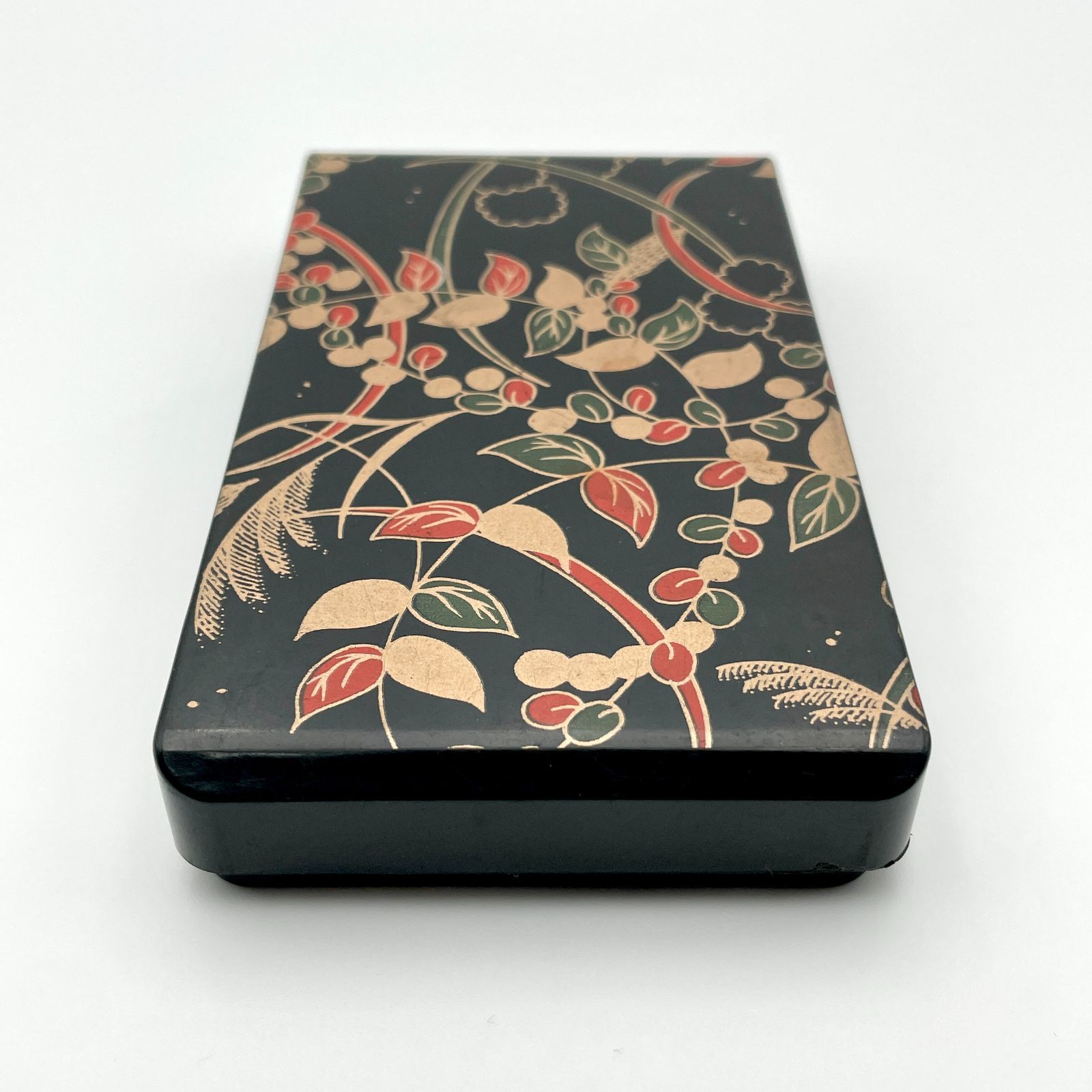 未使用 コンパクト書道セット ミニ硯箱 秋草模様 和柄 携帯用 筆 墨 硯