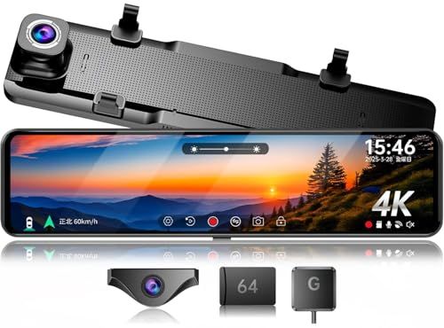 JADO ドライブレコーダー ミラー型 4K 12インチ ドラレコ 前後カメラ リアカメラズーム機能搭載 デジタルインナーミラー IMX415センサー HDR/WDR搭載 夜間撮影 Type-C電源 駐車監視 タイムラプス 170°超広角 地 ff5347cf