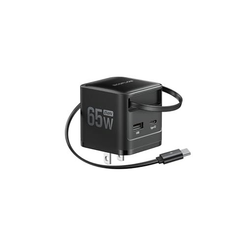 【新品】EcoFlow RAPID 65W GaN急速充電器 【70cmUSB-Cケーブル内蔵/折りたたみ式プラグ/一体型/i3台まとめ同時充電/コンパクト設計/iPhone、iPad、Android、Switch、ノートPC 対応) （ブラ 157402dc
