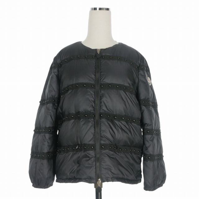 モンクレール MONCLER HINAKO スタッズ 八分袖ノーカラーダウンジャケット ブルゾン 1 ブラック 黒 131-09S-46321-05 国内正規
