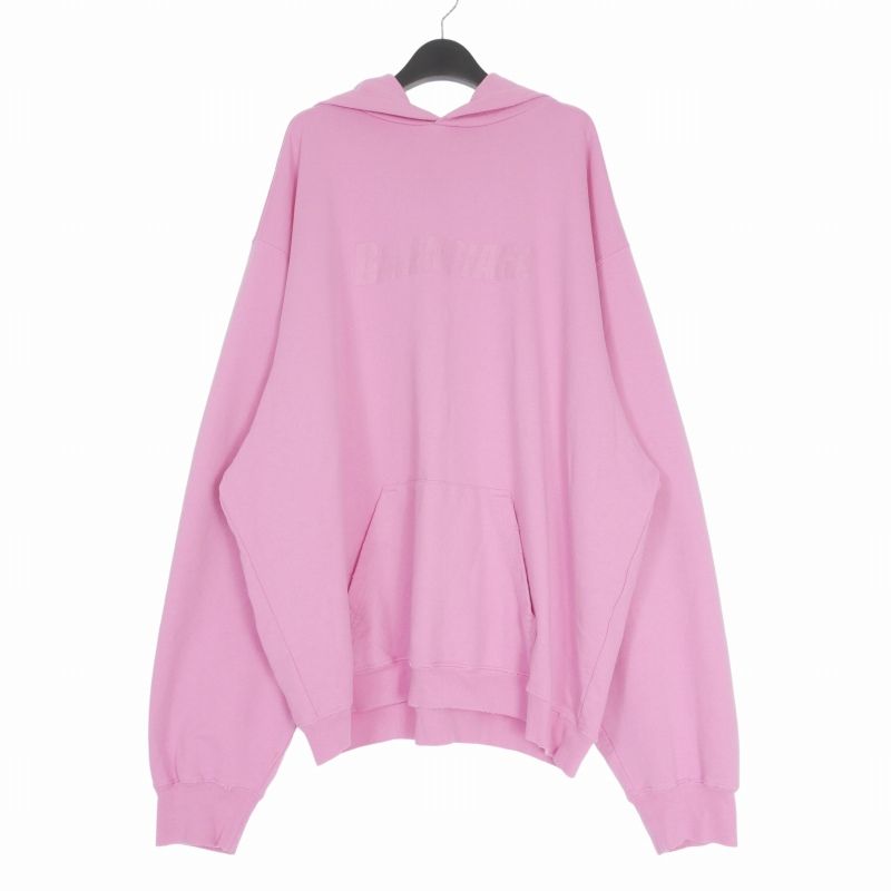 バレンシアガ BALENCIAGA 22AW DESTROYED LOGO ロゴプリント フーディ パーカー 長袖 M ピンク 729361 国内正規